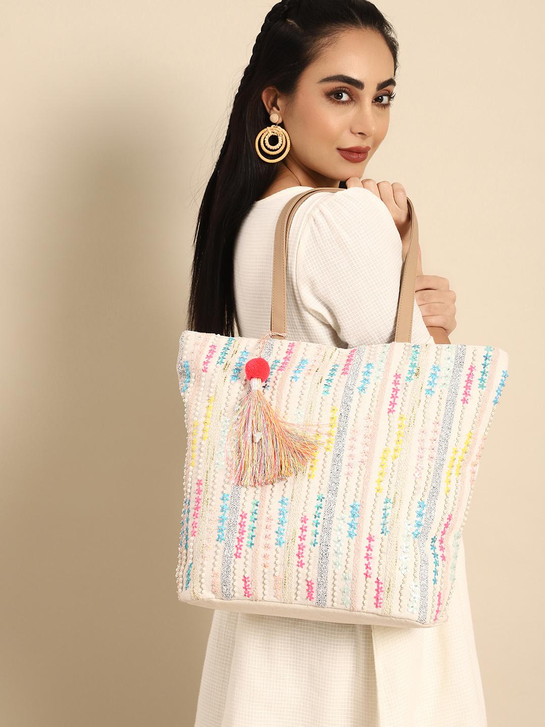 Buy Sangria Embellished Oversized Shopper Tote Bag with Tasselled