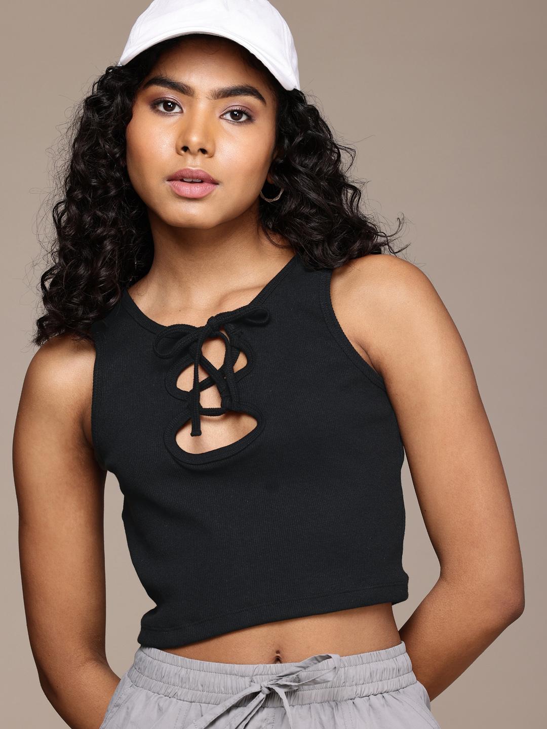 Buy The Roadster Life Co. Tie-Up Neck Ribbed Casual Top - Tops for