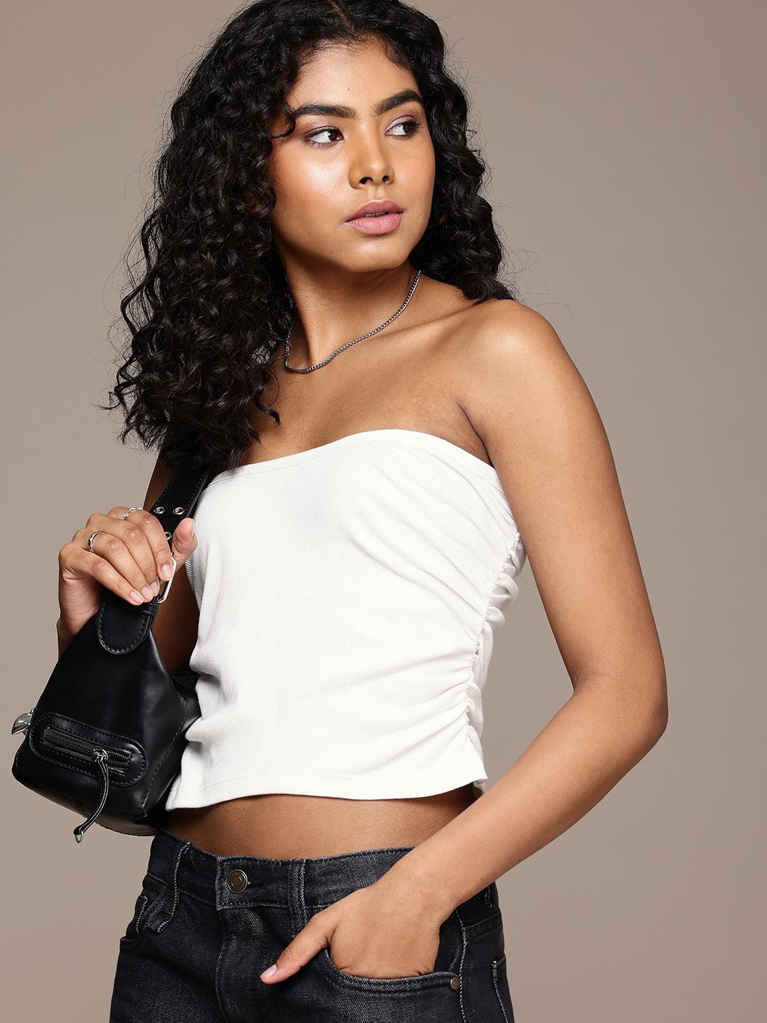 Buy The Roadster Life Co. Ribbed Ruched Tube Crop Draped Top
