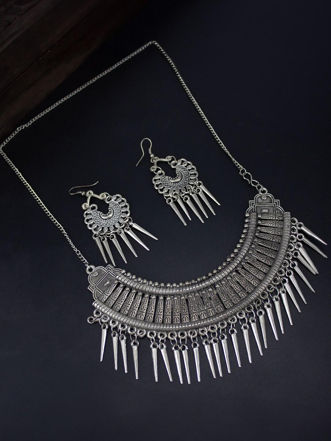 Buy PRIVIU Silver Plated Oxidised Jewellery Set Jewellery Set