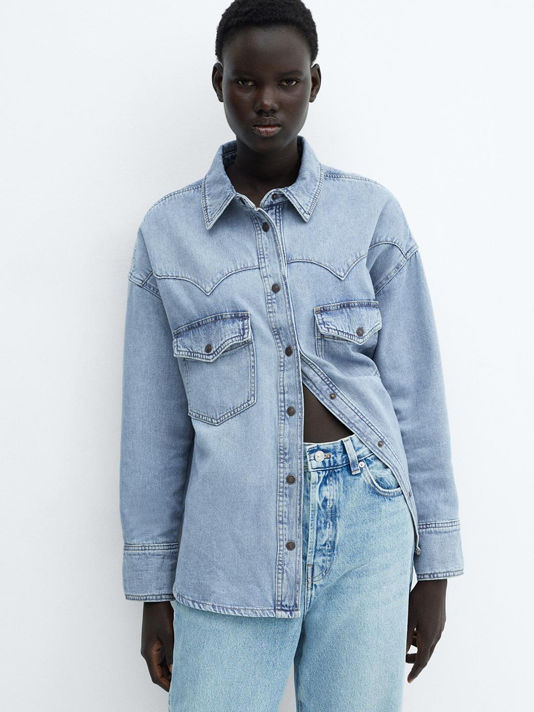 トップス studior330 OVERSIZED DENIM SHIRTS OVERSIZED DENIM SHIRT JACKET LIGHT INDIGO