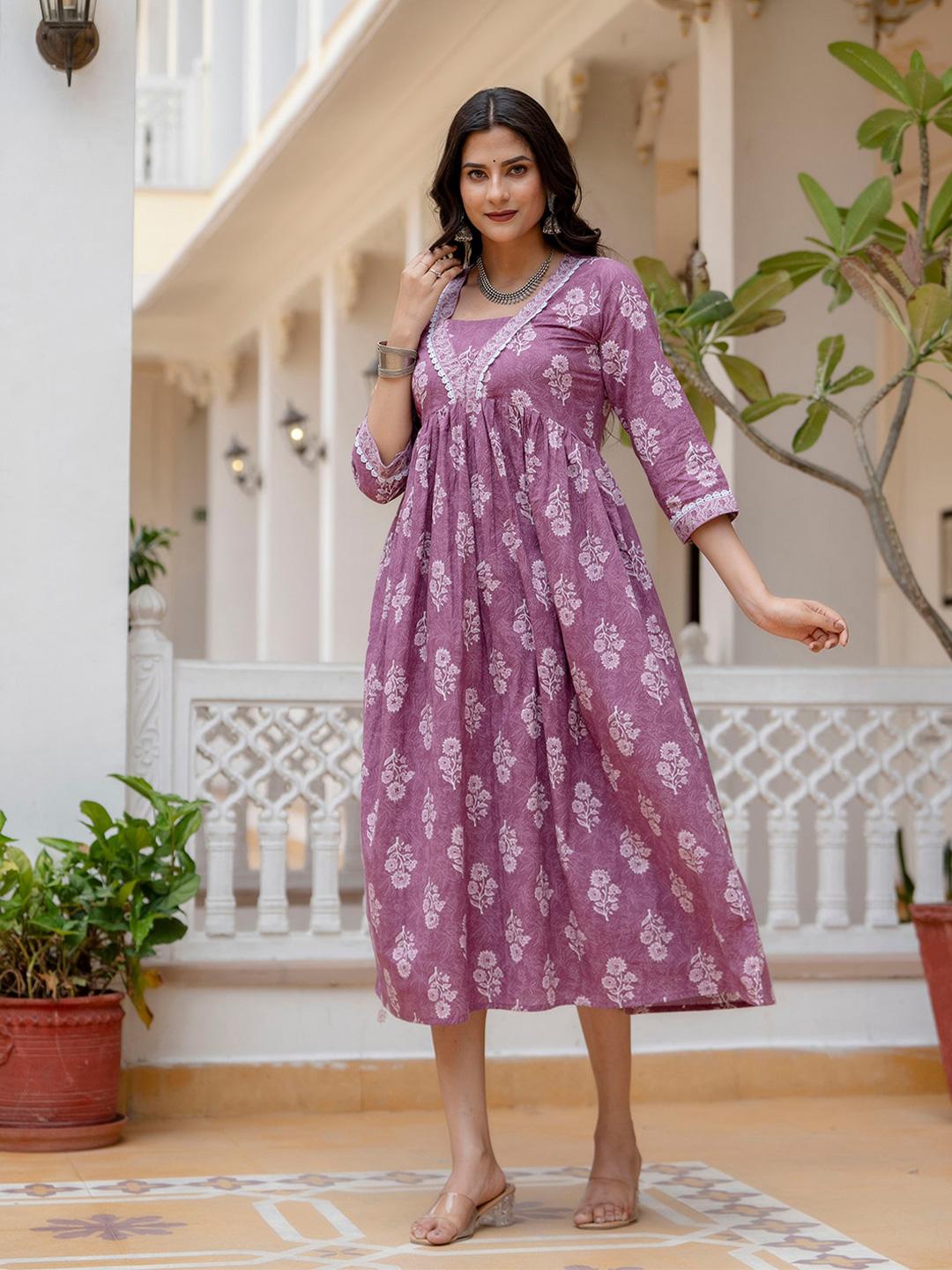 Buy Nayo Women Floral Print A-Line Midi Dress - Dresses for Women