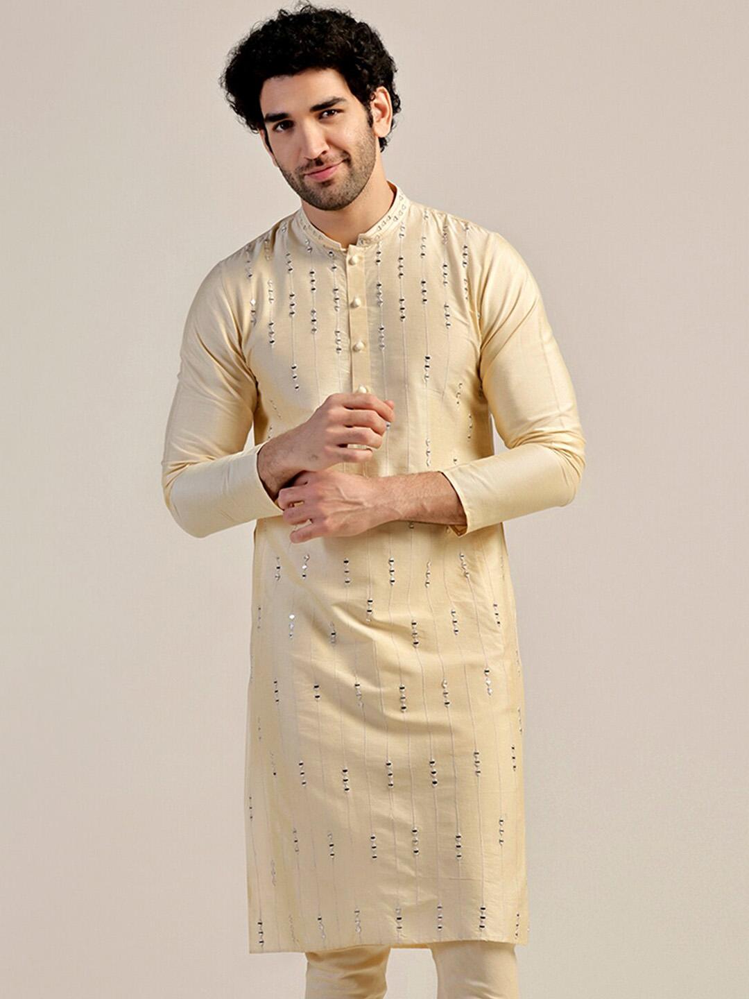 KISAH Men Mirror Work Embroidered Zari Kurta - Image 1