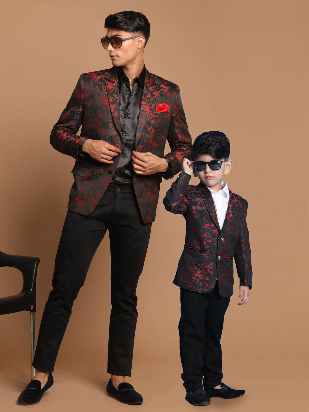 Buy VASTRAMAY Boys Self Design Single Breasted Jaquared Blazer
