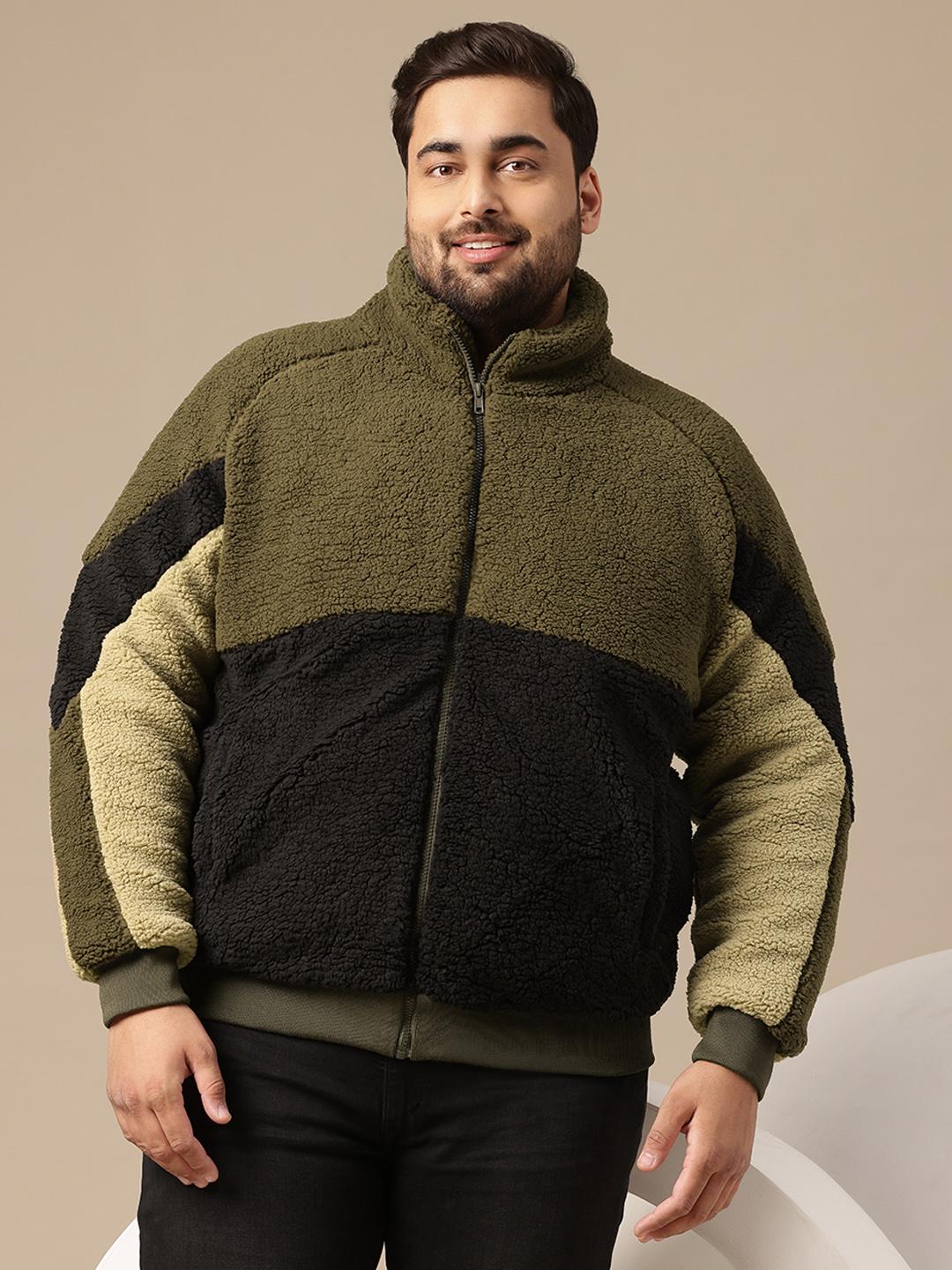 Buy Sztori Plus Size Colourblocked Sherpa Jacket - Jackets for Men