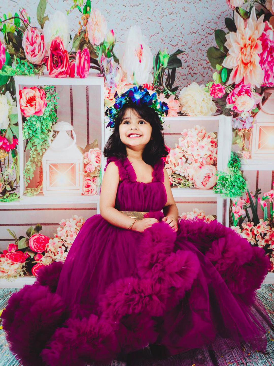 Buy Foreverkidz Girls Self Design Net Maxi Party Dress Dresses