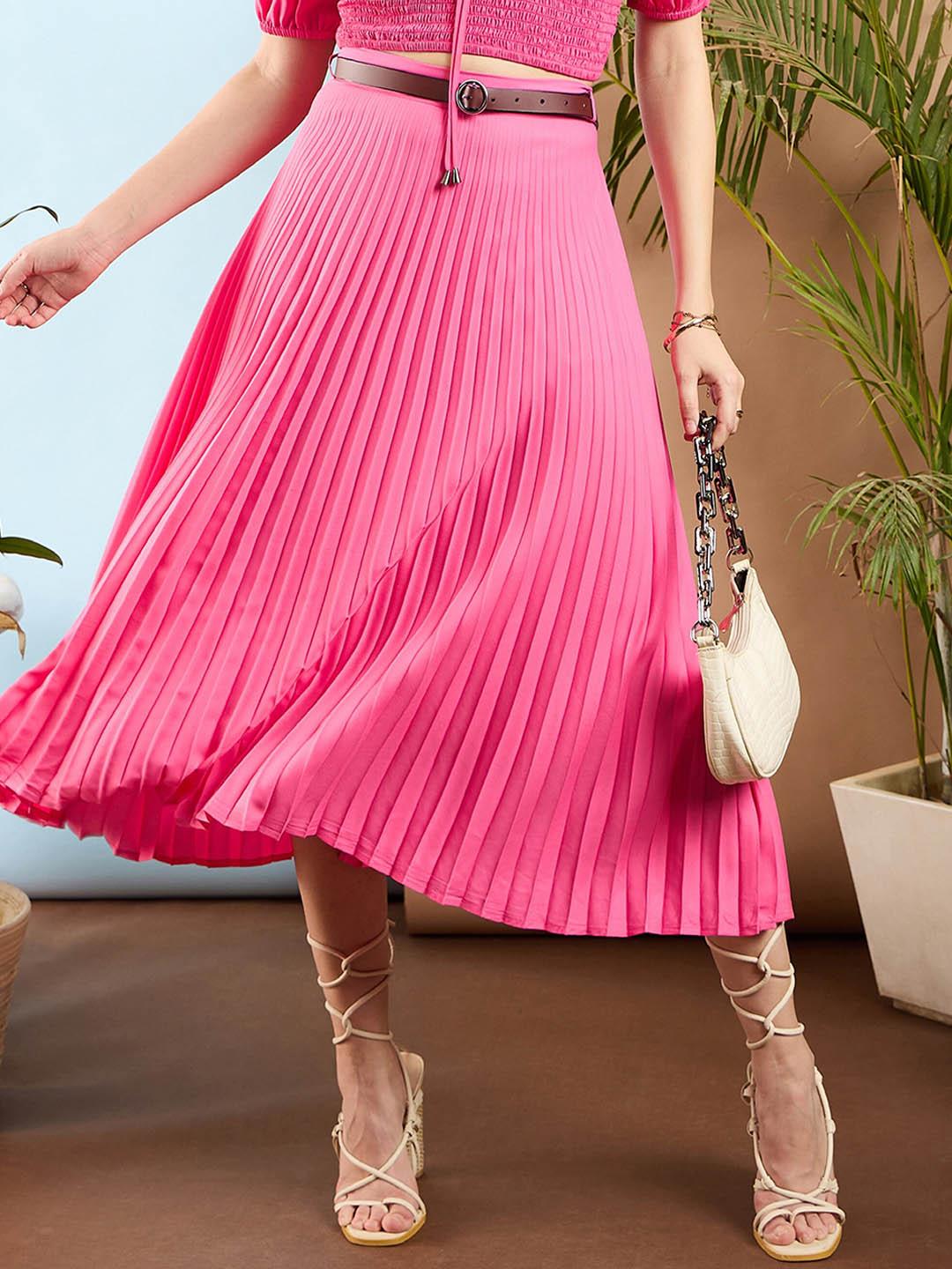 Buy SASSAFRAS Resort Life Pink Accordion Pleated Midi Skirt