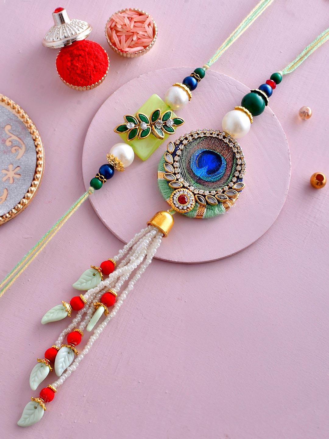 VOYLLA Pack Of 2 Men's Colorful Beaded Rakhis - Traditional Rakhi For Brother Raksha Bandhan Gift
