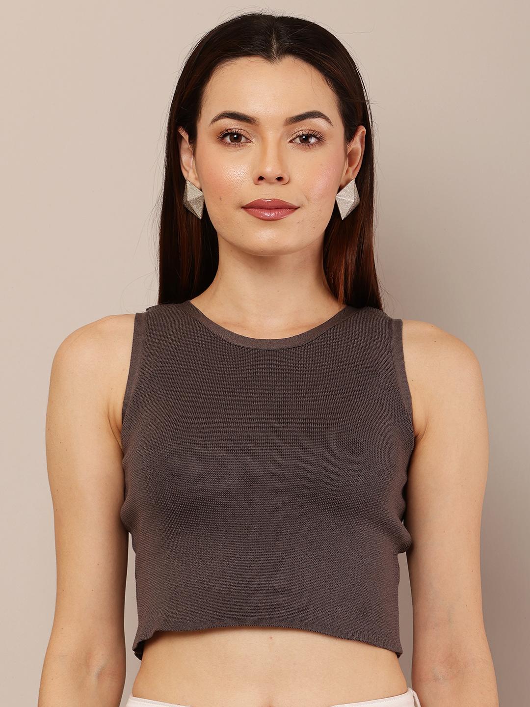 Buy NoBarr Round Neck Sleeveless Crop Top Tops for Women