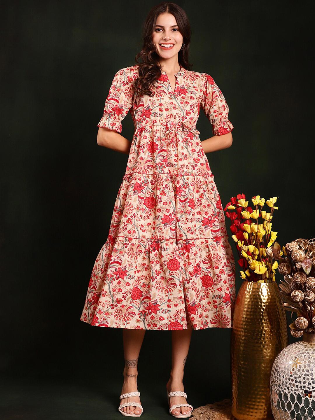 red midi dress with white flowers Renesmee Red Anemone Floral Print Maxi Dress