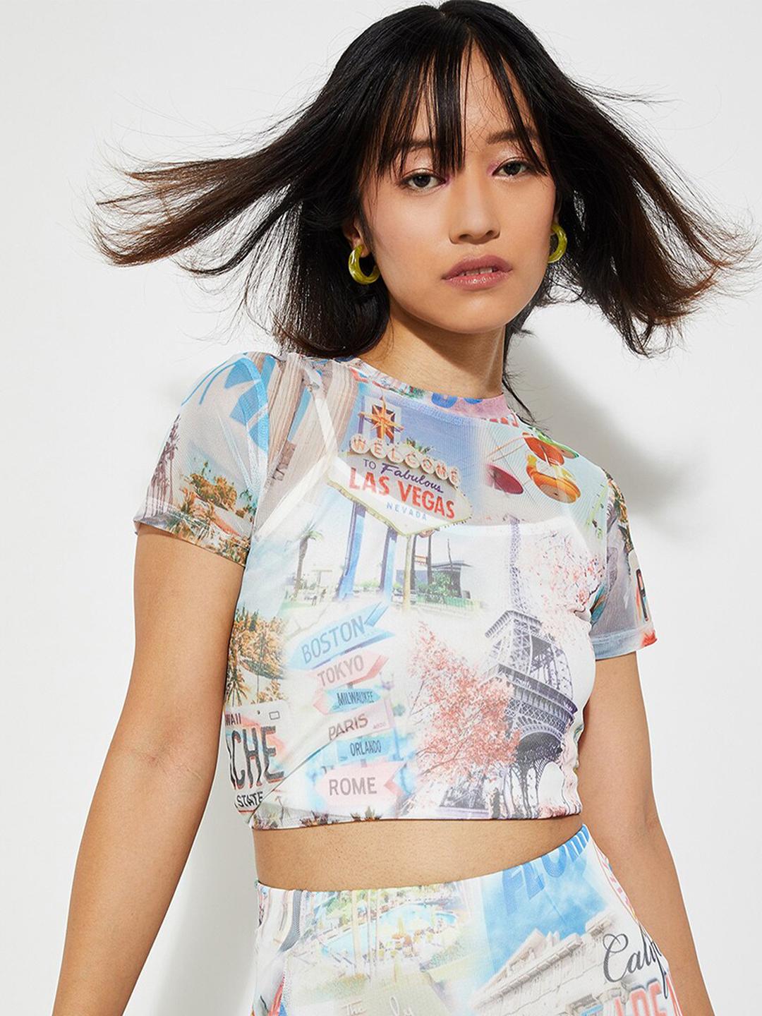 Buy max URB_N Women Printed Mesh Top with Camisole - Tops for