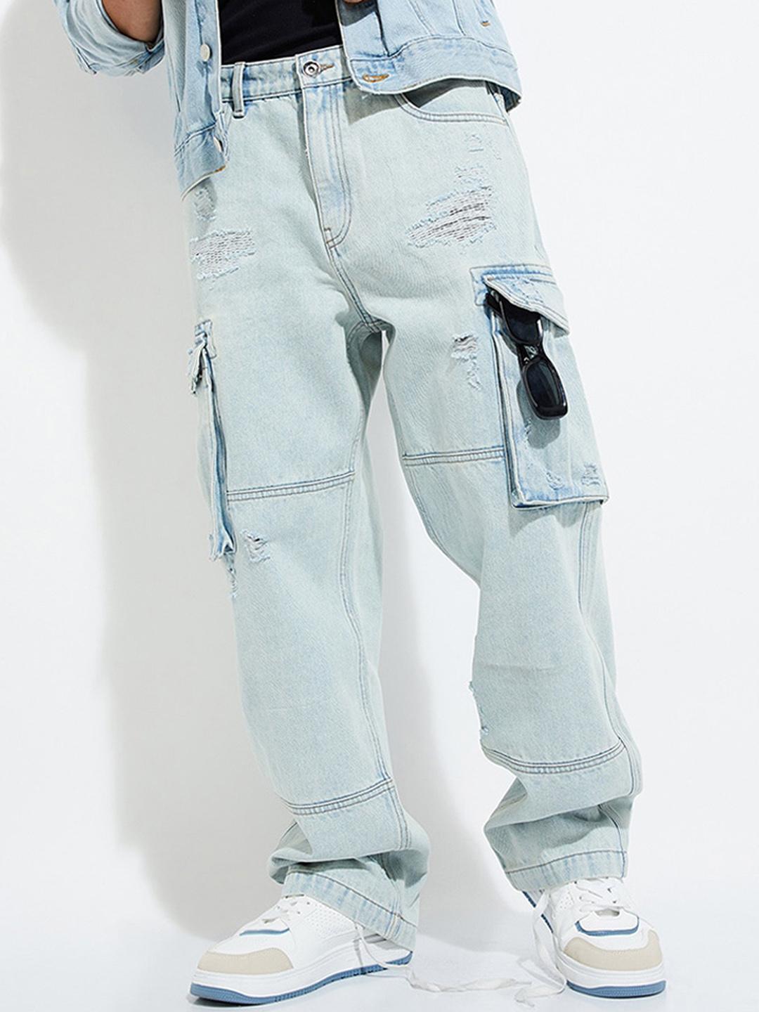 Buy max URB_N Men Loose Fit Distressed Cargo Jeans - Trousers for