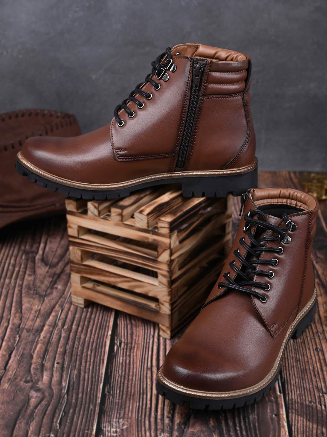 Buy Louis Stitch Men Tan Mid-Top Lace up Biker Chain Boots - Boots