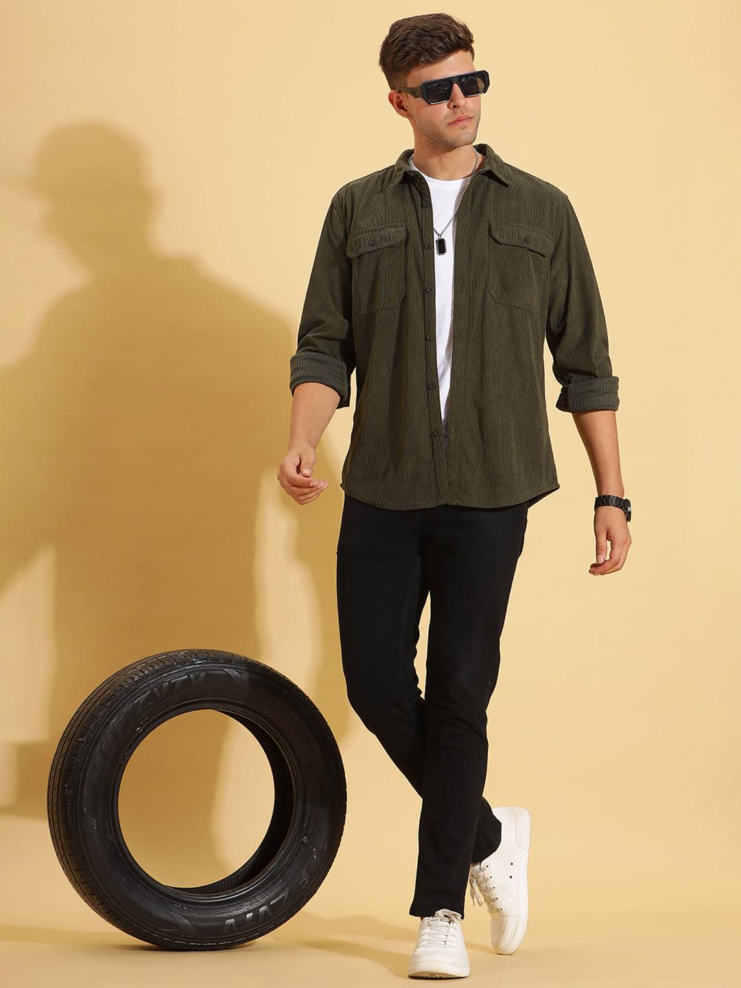 HERE&NOW Spread Collar Corduroy Shirt - Image 1