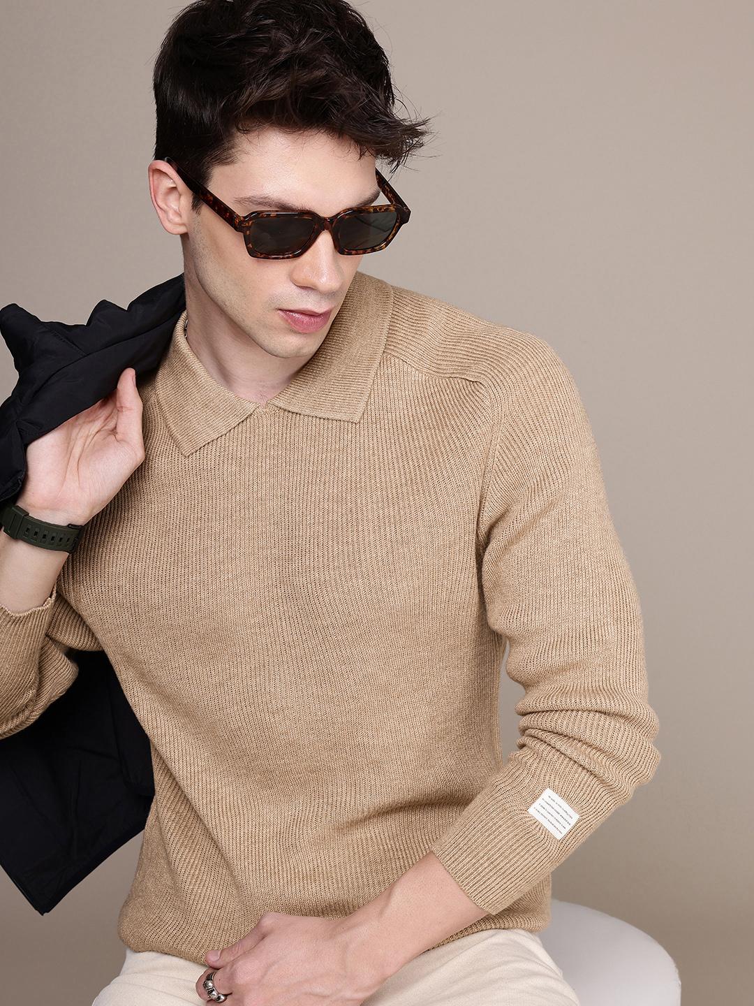 Buy WROGN Polo Collar Cable Knitted Pullover Sweater Sweaters