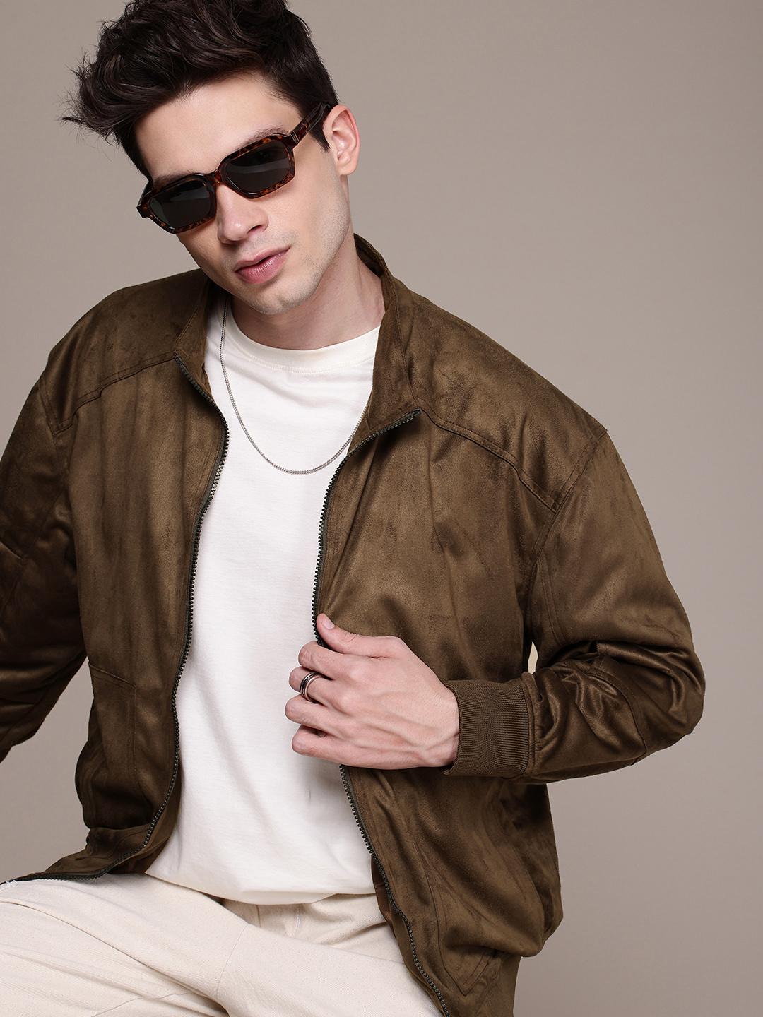 Buy WROGN Relaxed Fit Velvet Finish Bomber Jacket - Jackets for