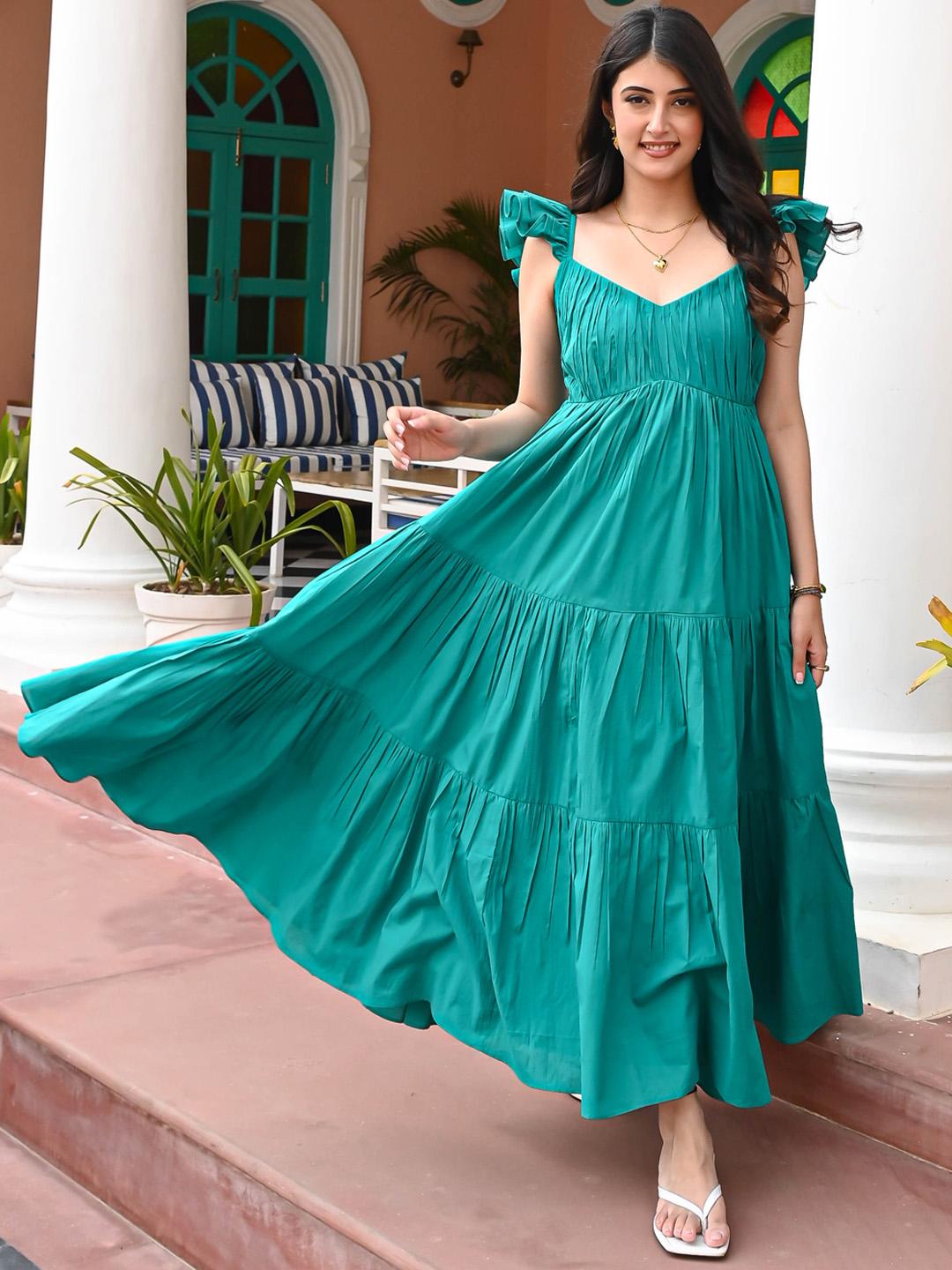 flowy green dress Atogsazn Womens Summer Halter Neck Maxi Asymmetric High-Low Ruffle Formal Dresses Tummy Control Sundress Army M Fashion, Women's this maxi dress exudes smart elegance while offering a soft and easy Emerald Green Oversized Kaftan Maxi
