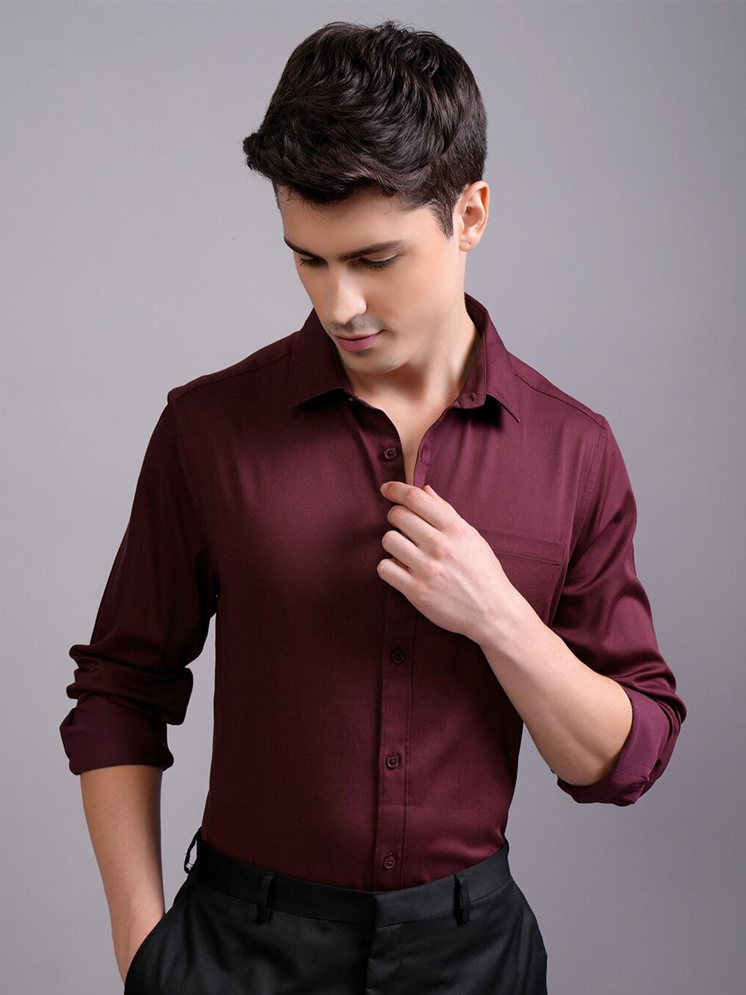 HIGHLANDER Men Burgundy Slim Fit Shirt - Image 1