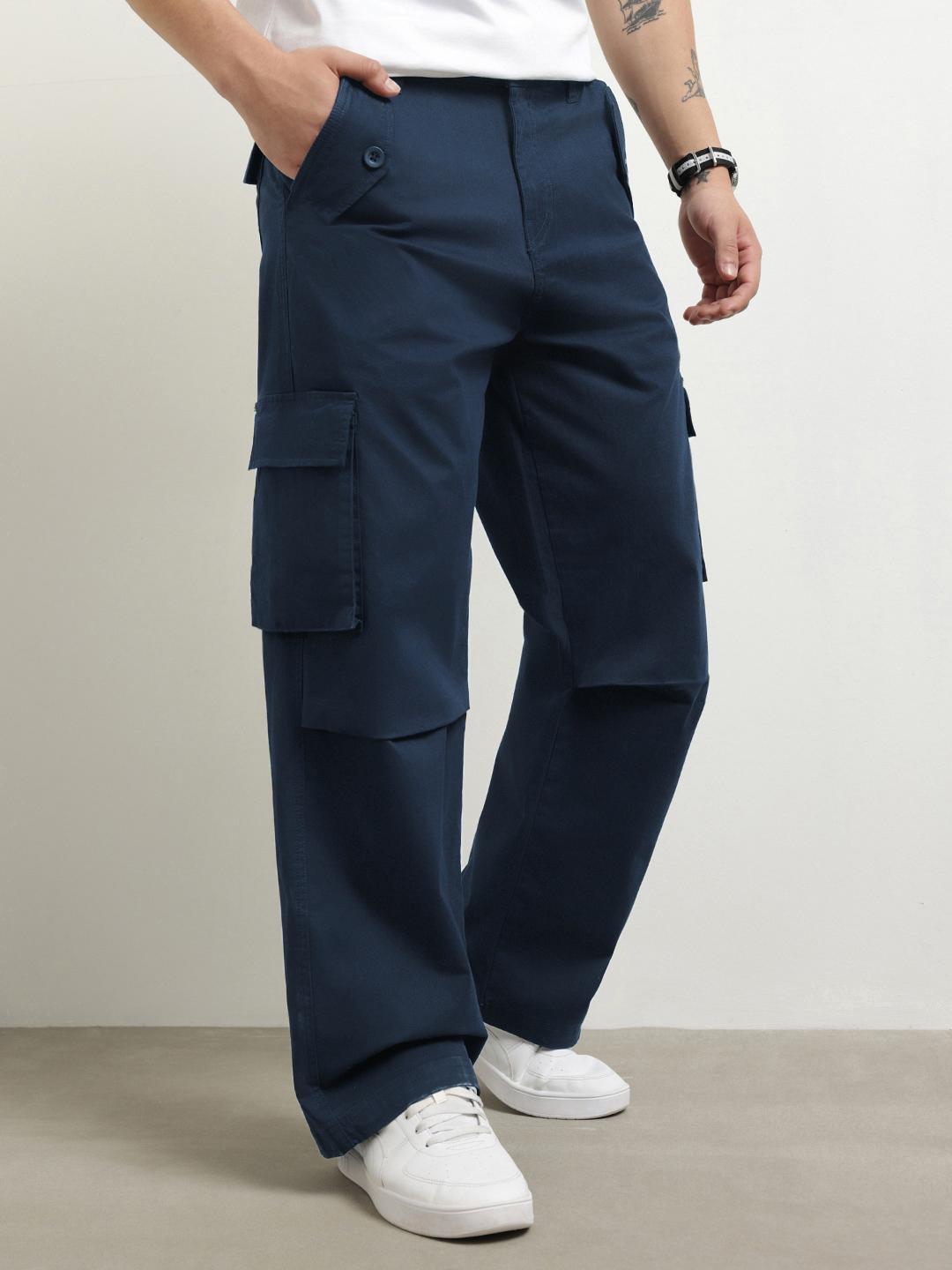 NOBERO Men Solid Baggy Cargo Pants - Image 1