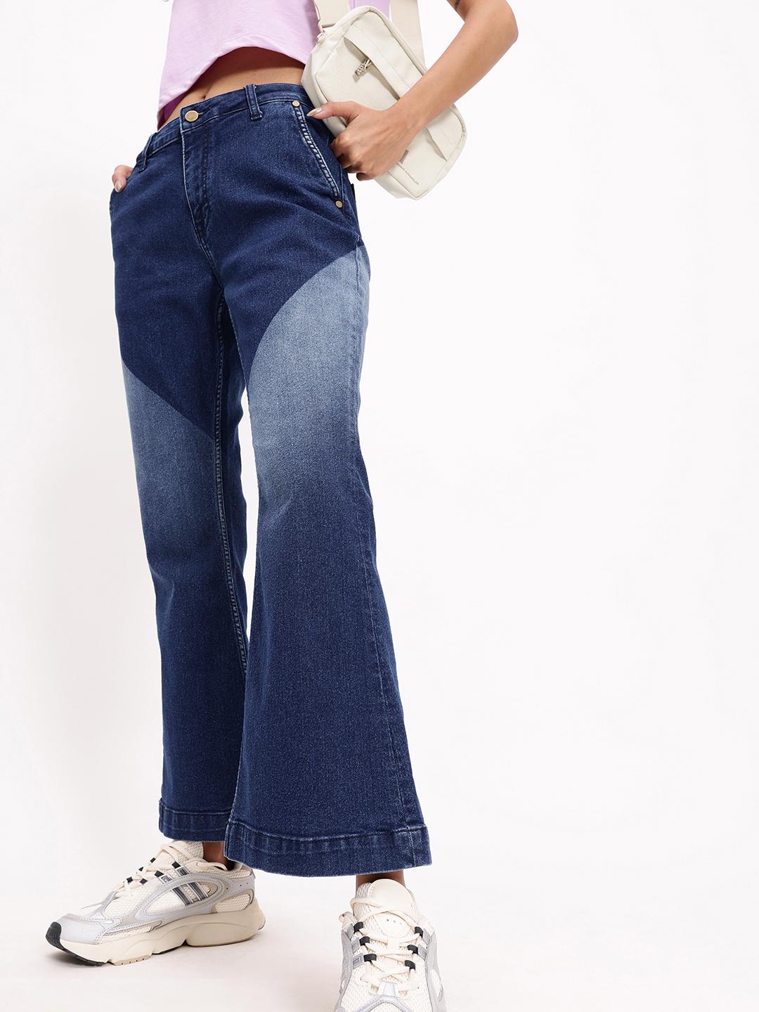 Buy DressBerry Women Washed-Out Colourblocked Bootcut Jeans