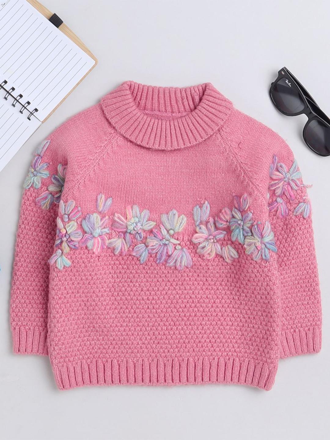 Buy Yellow Apple Girls Floral Embroidered Woollen Pullover Sweater