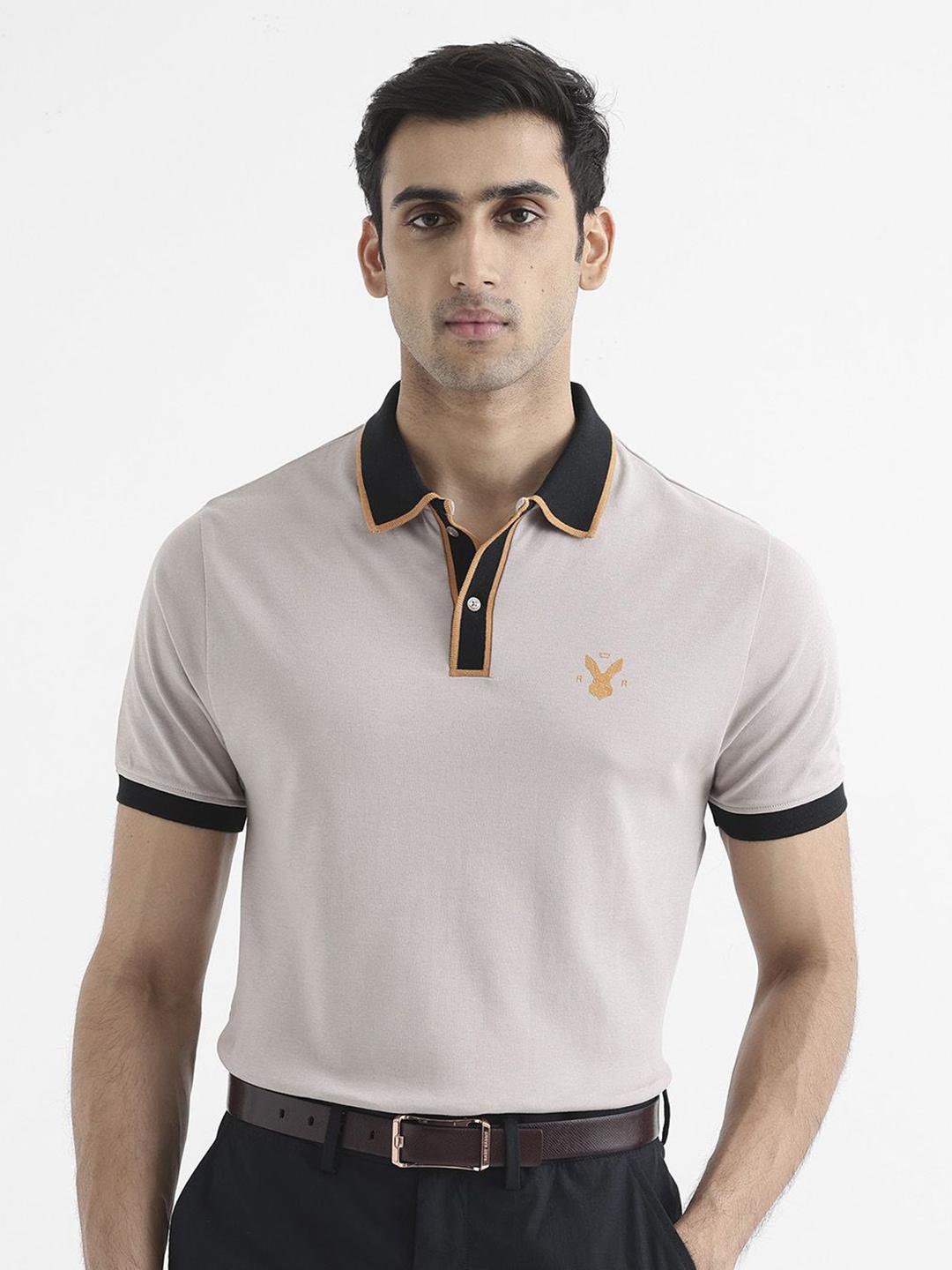 RARE RABBIT Men Plain Spread Collar Cotton Polo T-Shirt