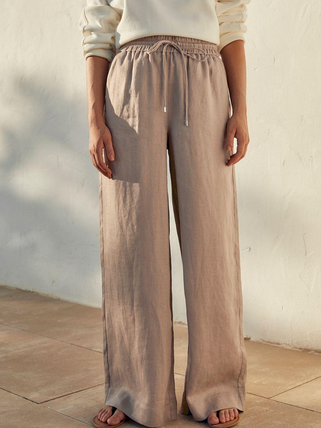 Buy NEXT Women Pure Linen Wide Leg Trousers Trousers for Women