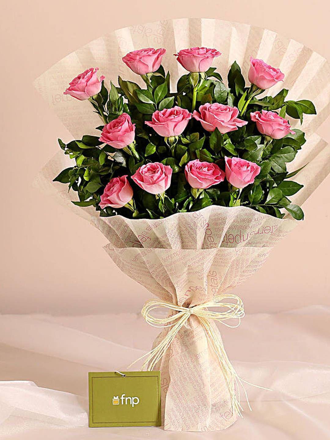 Buy fnp Pink 12 Pieces Cherished Pink Roses Bouquet Fresh