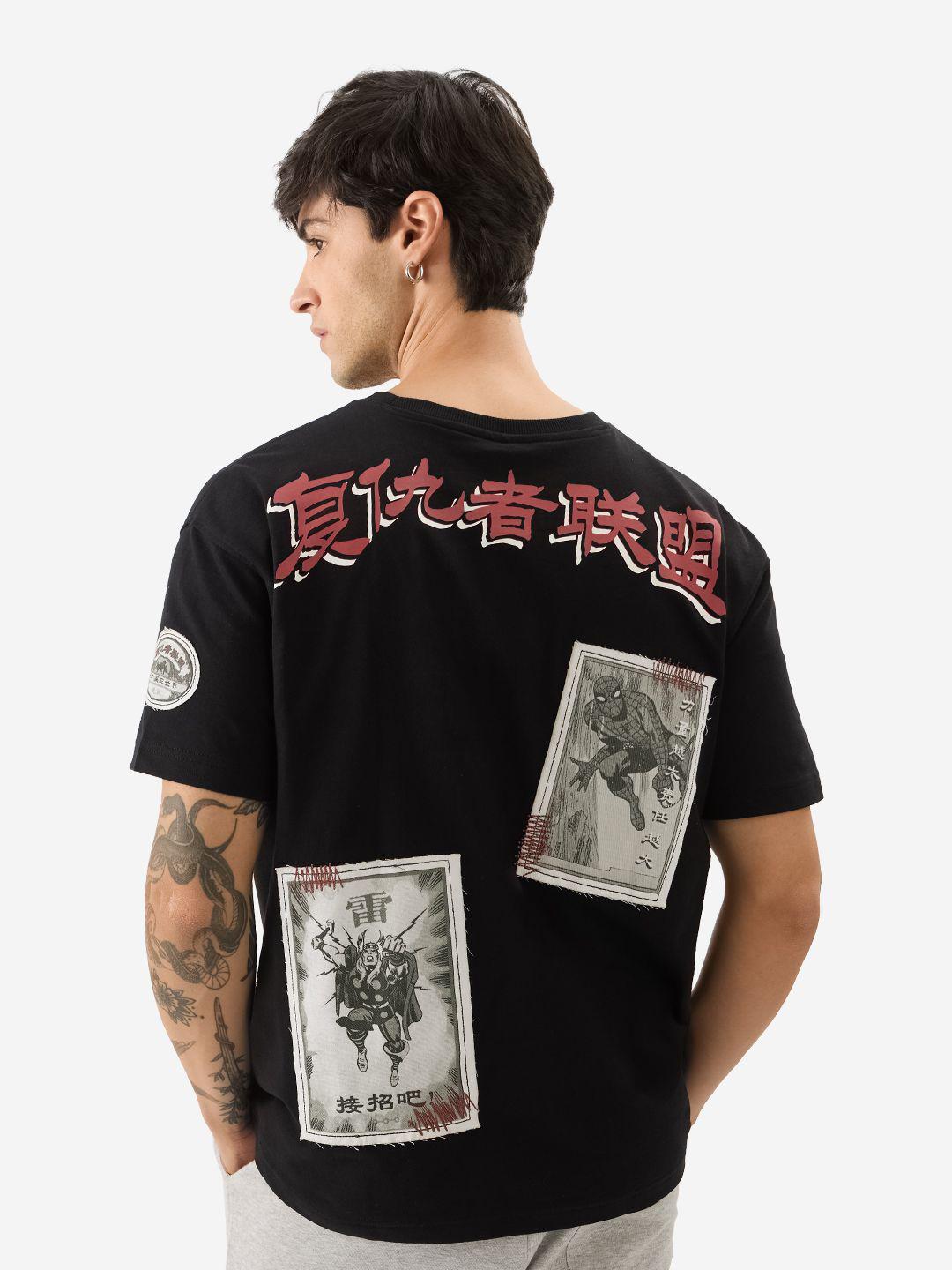 The Souled Store Men Oversized Marvel Black Tshirt