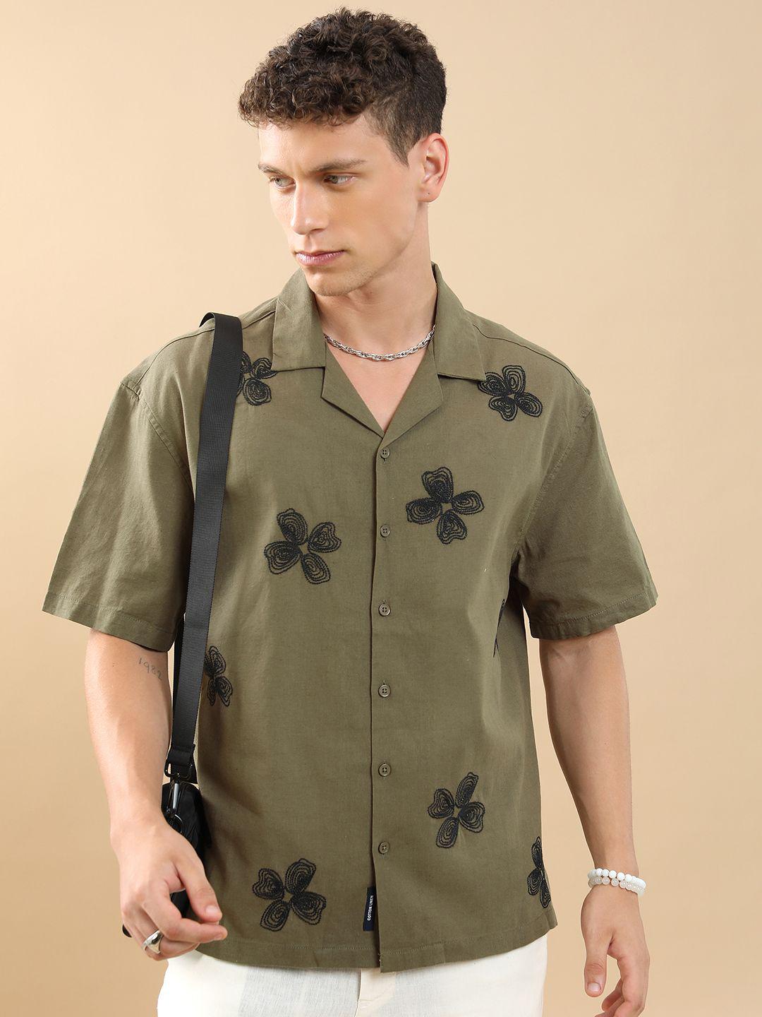 Buy HIGHLANDER Men Half Sleeves Embroidery Oversized Shirt