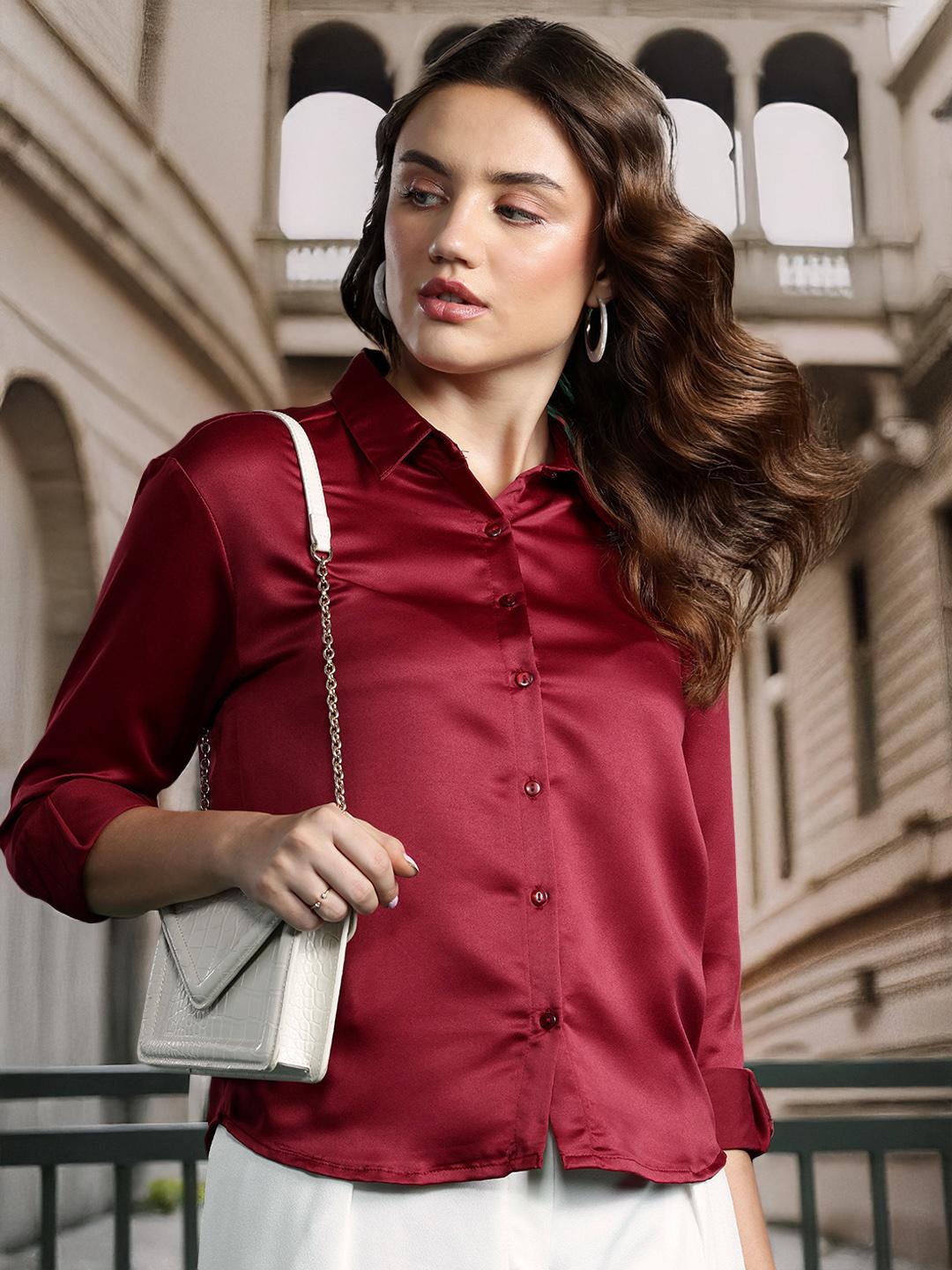 fitted lace wedding dress Red And Gold Casual Long Sleeve Shirt 44031