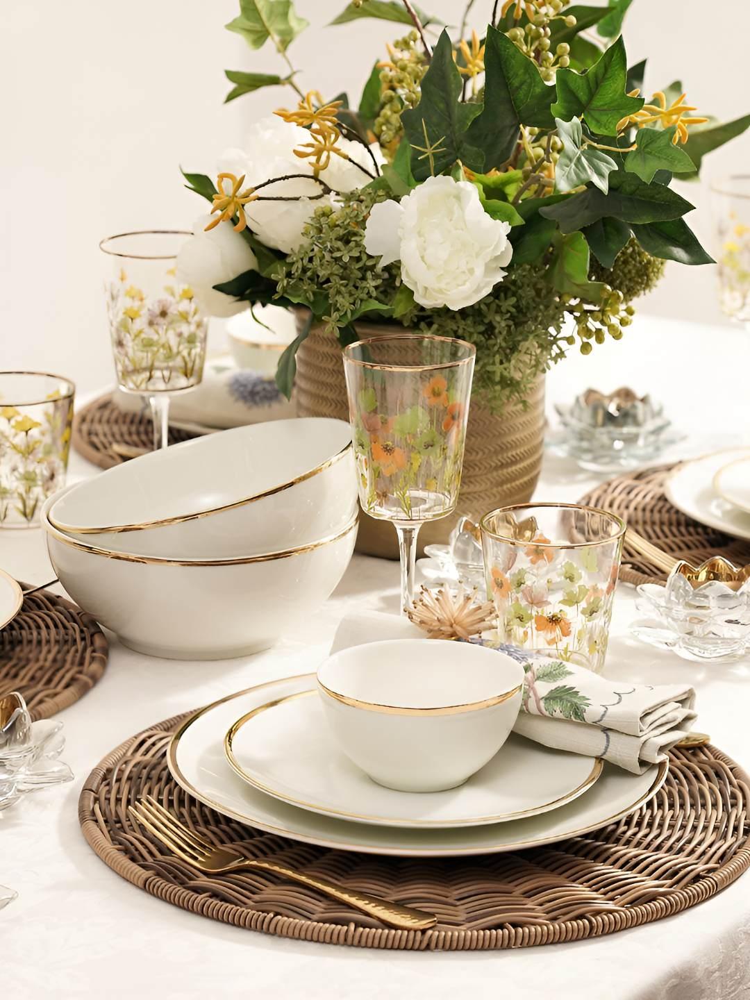 Buy Pure Home and Living White Gold toned Ceramic Dinner Set