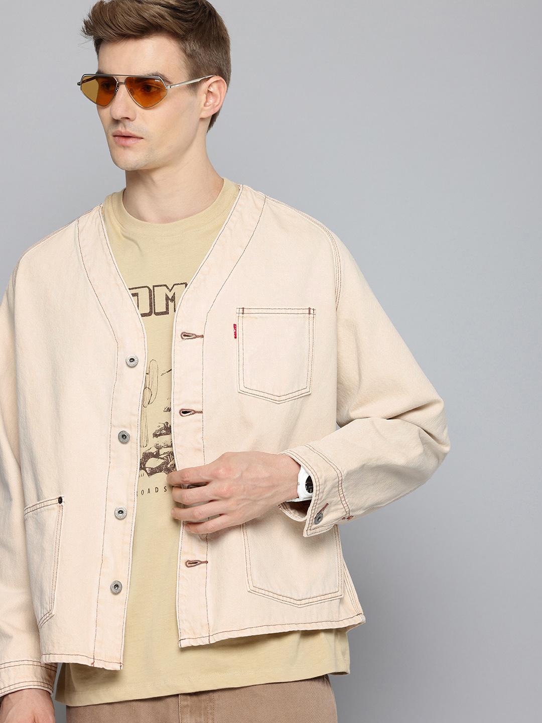 ジャケット・アウター COTTON LINEN DENIM NO COLLAR SHORTJACKET Buy Levis Pure Cotton Collarless Denim Jacket - Jackets for Men