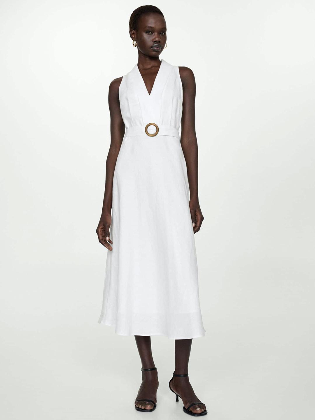 Buy MANGO Linen A-Line Midi Dress with Belt - Dresses for Women 30108559 |  Myntra