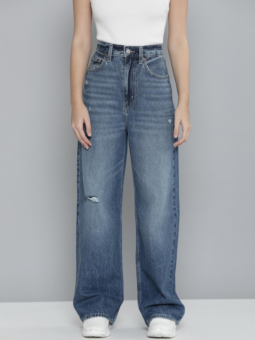 ★★ ★★ Women's High Rise Loose Fit Mid Blue De Buy Levis Women Loose Fit High-Rise Low Distress Light Fade