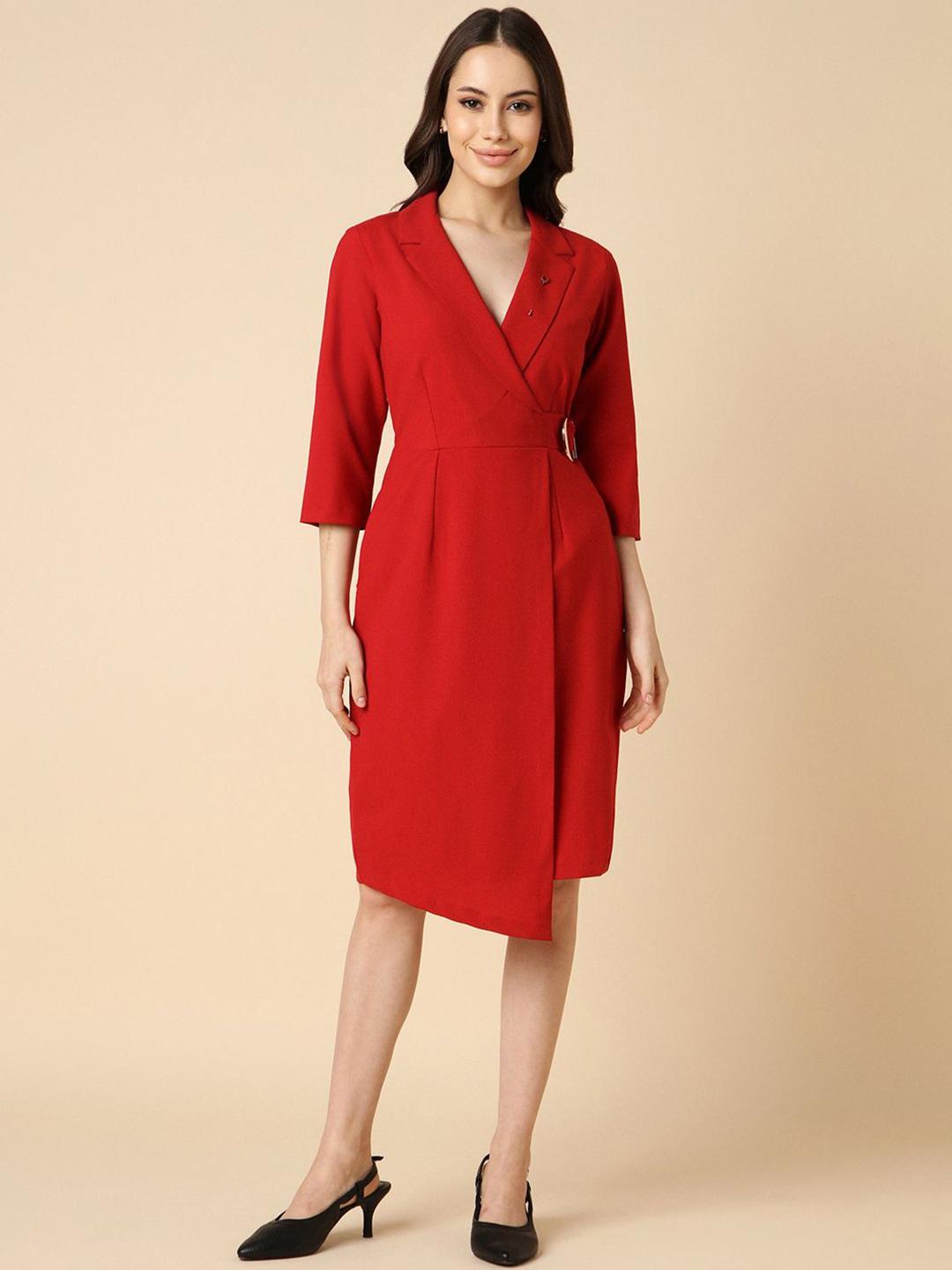 allen solly formal dress Allen Solly Women's Viscose Modern Knee-Length Dress (AHFDERGFD26172_Navy