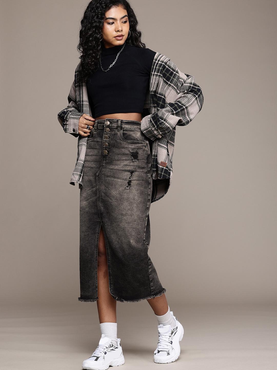 Buy The Roadster Life Co. Women Straight Denim Midi Skirt - Skirts