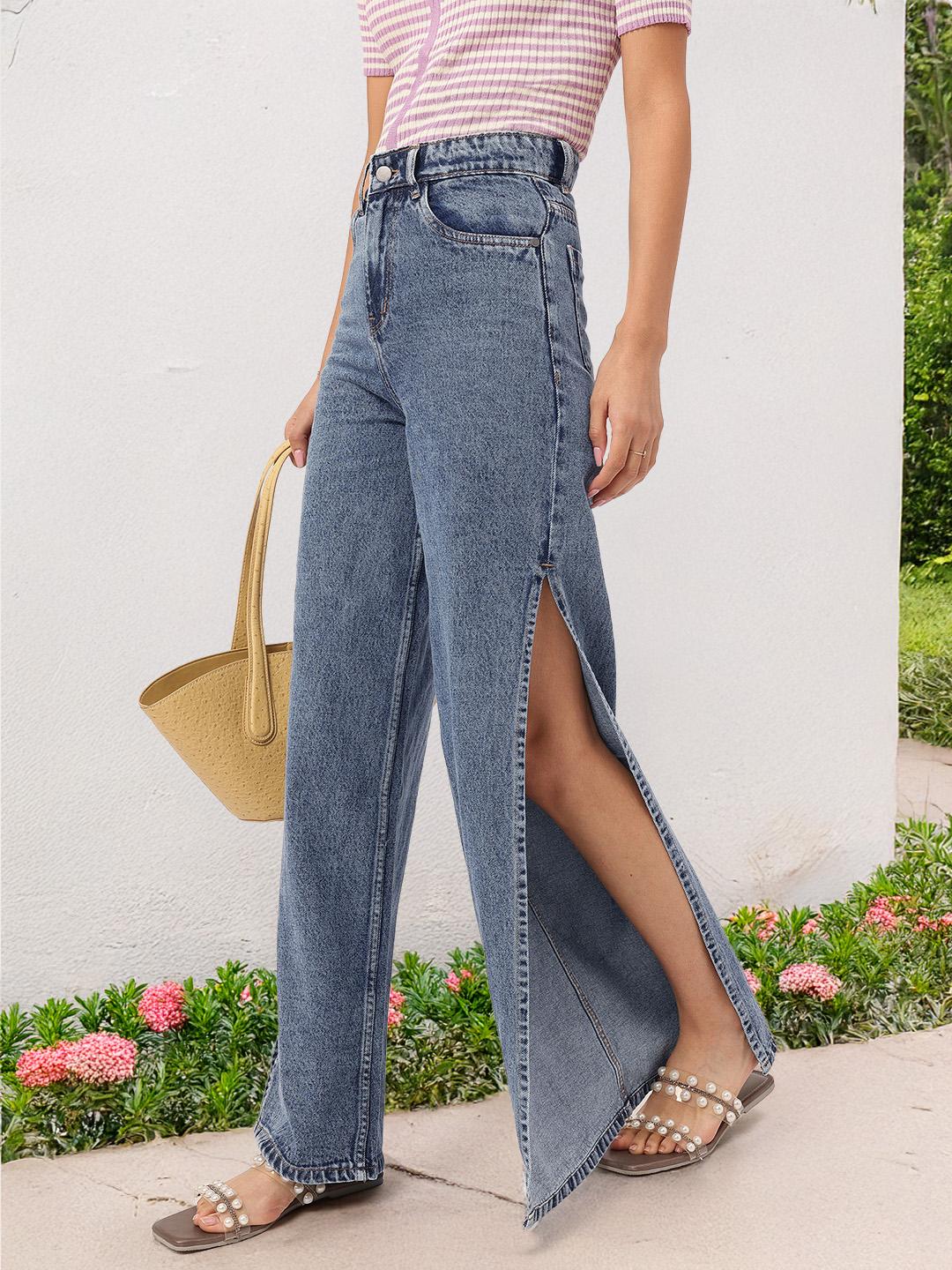 Buy DressBerry X fwd Women Side-Slit Pure Cotton Jeans - Jeans for