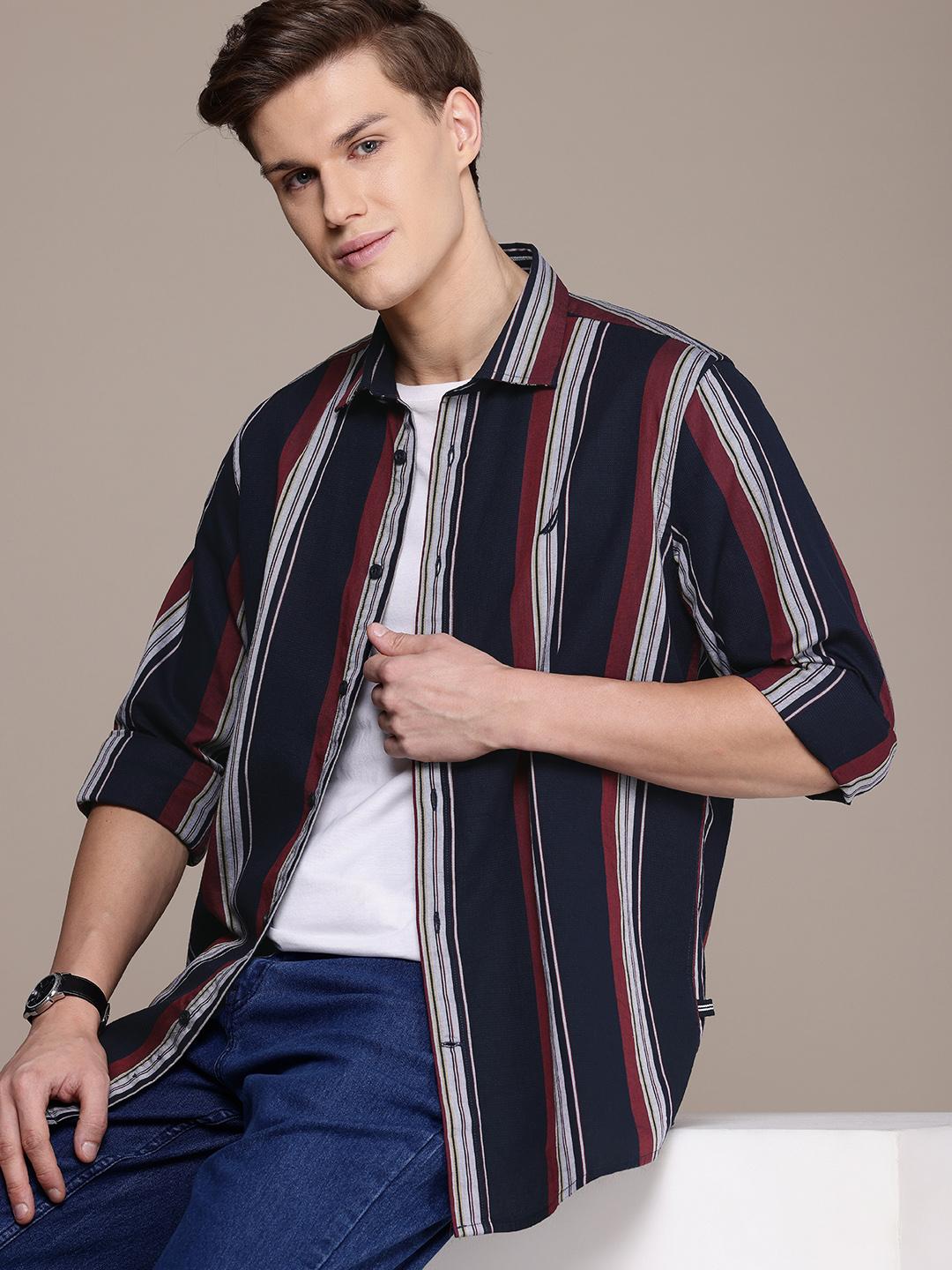Nautica Classic Fit Striped Cotton Shirt - Image 1