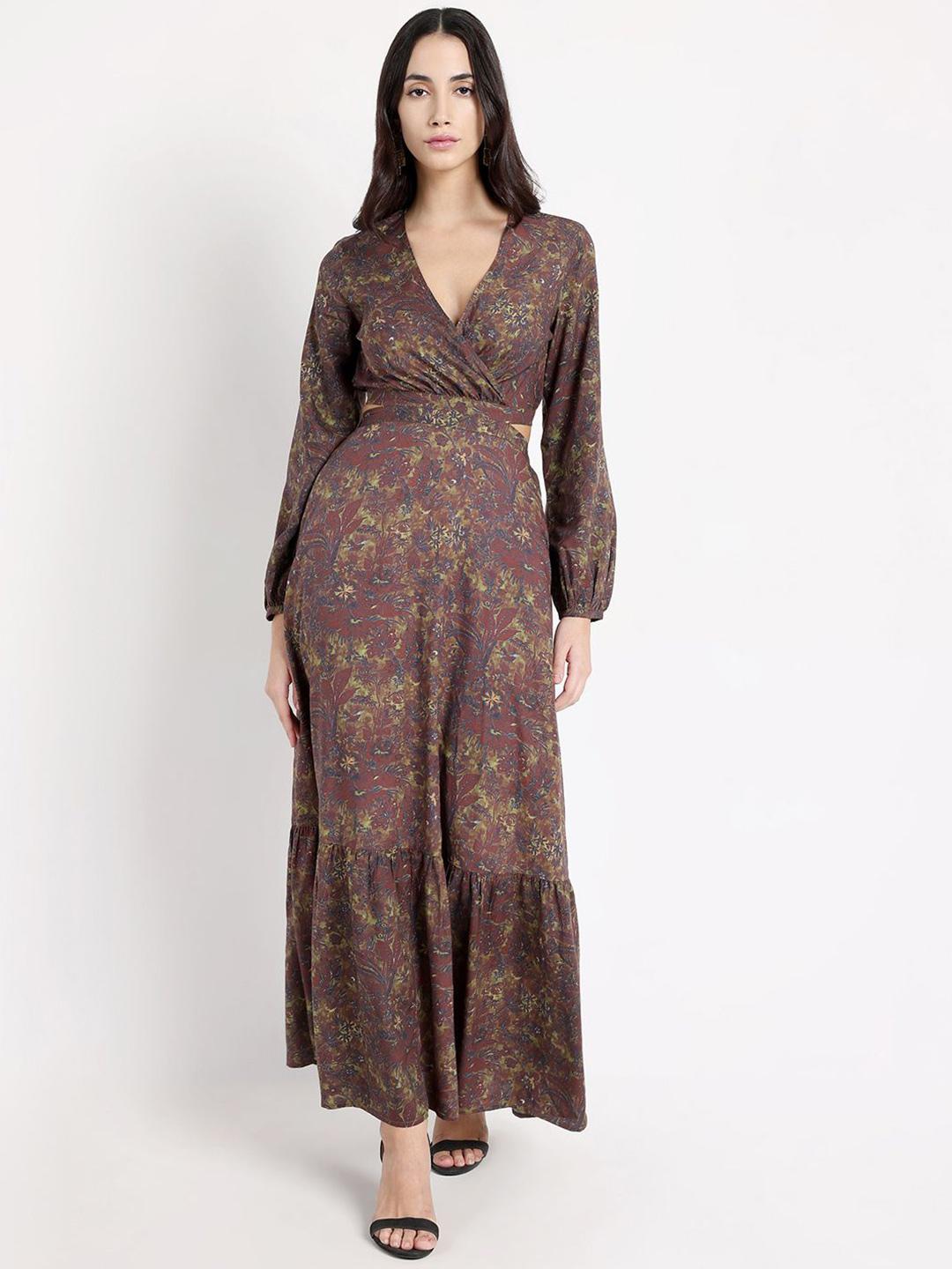 RAREISM Women Multi Fit Bishop Sleeve Overlap Neck Dress
