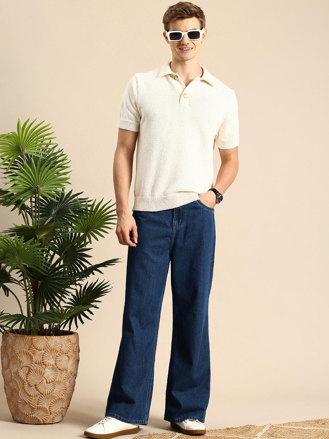 Mast & Harbour Men Smart Loose Pure Cotton Bootcut Jeans