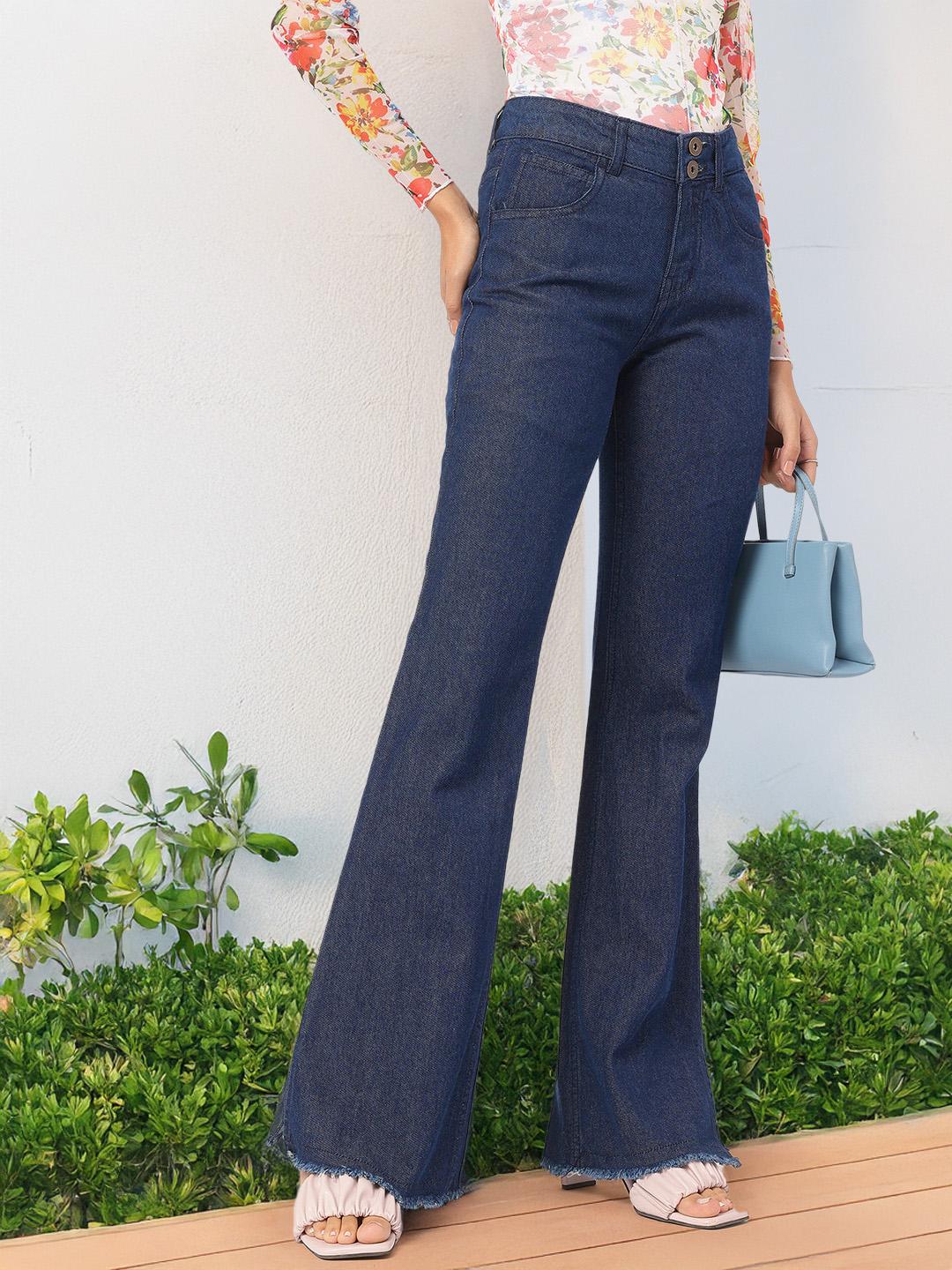 Buy DressBerry Women Distressed Darling Frayed Hem Bootcut Jeans