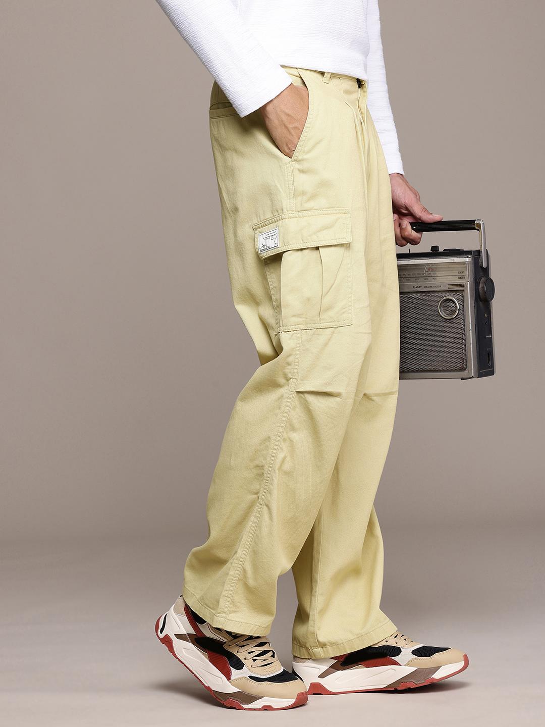 Buy The Roadster Life Co. Men Pure Cotton Baggy Fit Pleated Cargos