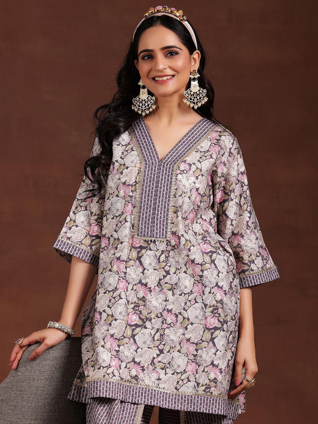 Gerua By Libas Women Floral Printed Regular Gotta Patti Kurta with Dhoti Pants