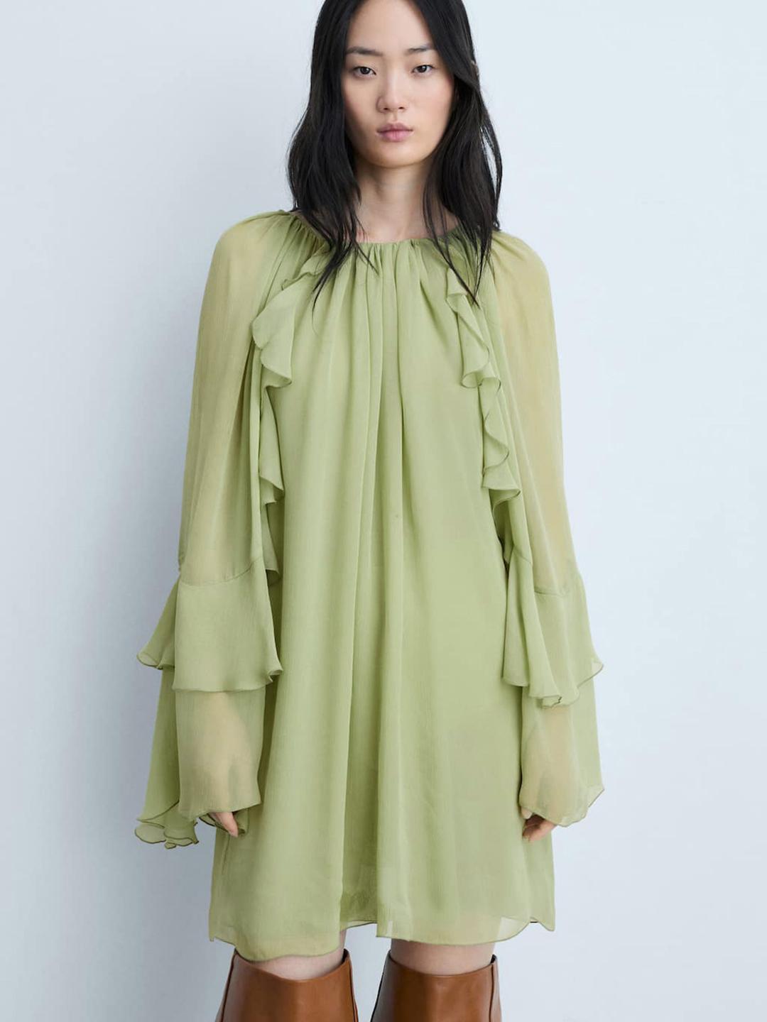 Buy MANGO Tie-Up Neck Flared Sleeve Sheath Dress - Dresses for Women  30549931 | Myntra