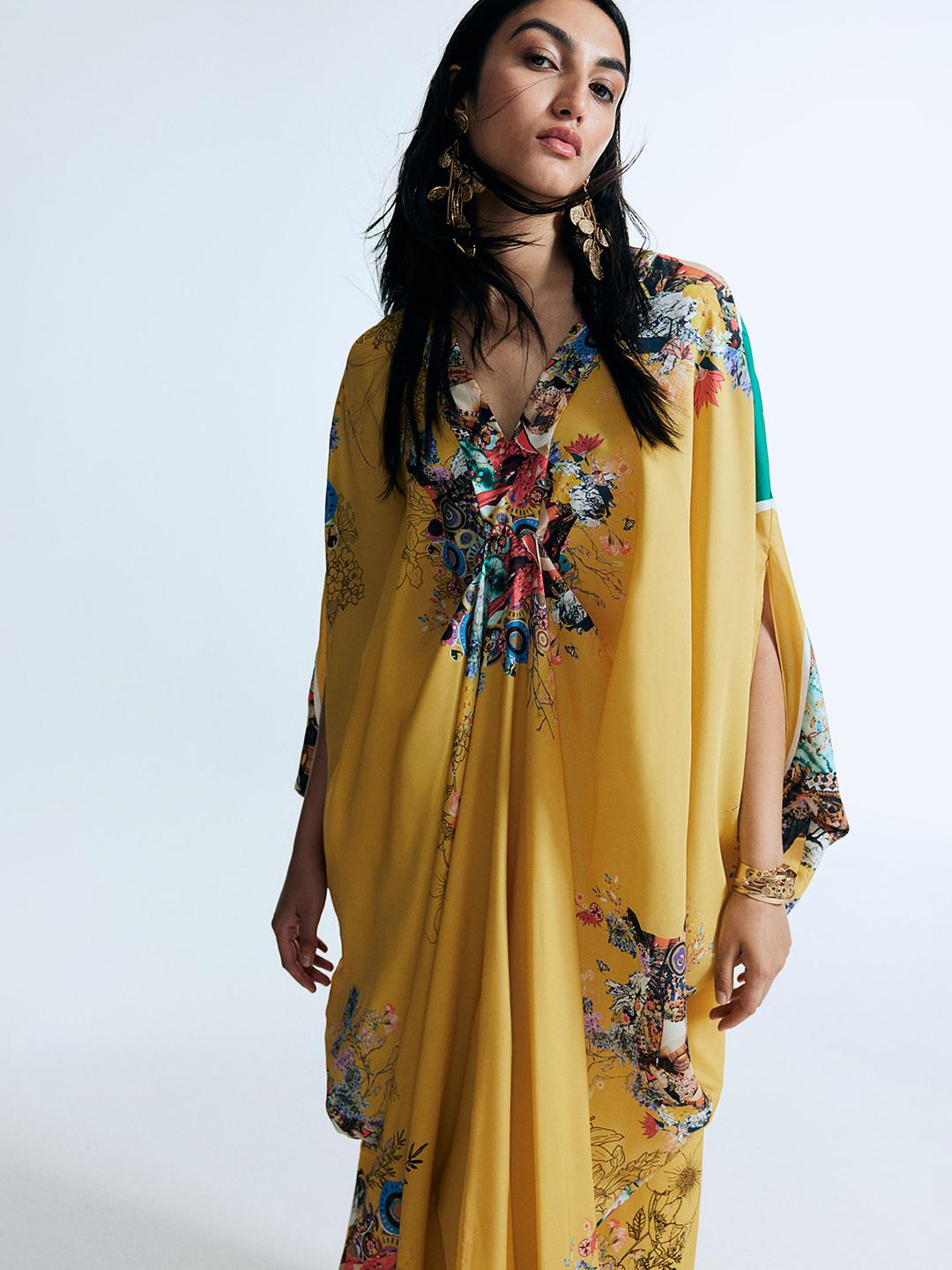 Buy H&M Silk-Blend Floral-Motif kaftan Dresses - Dresses for Women 30602342  | Myntra