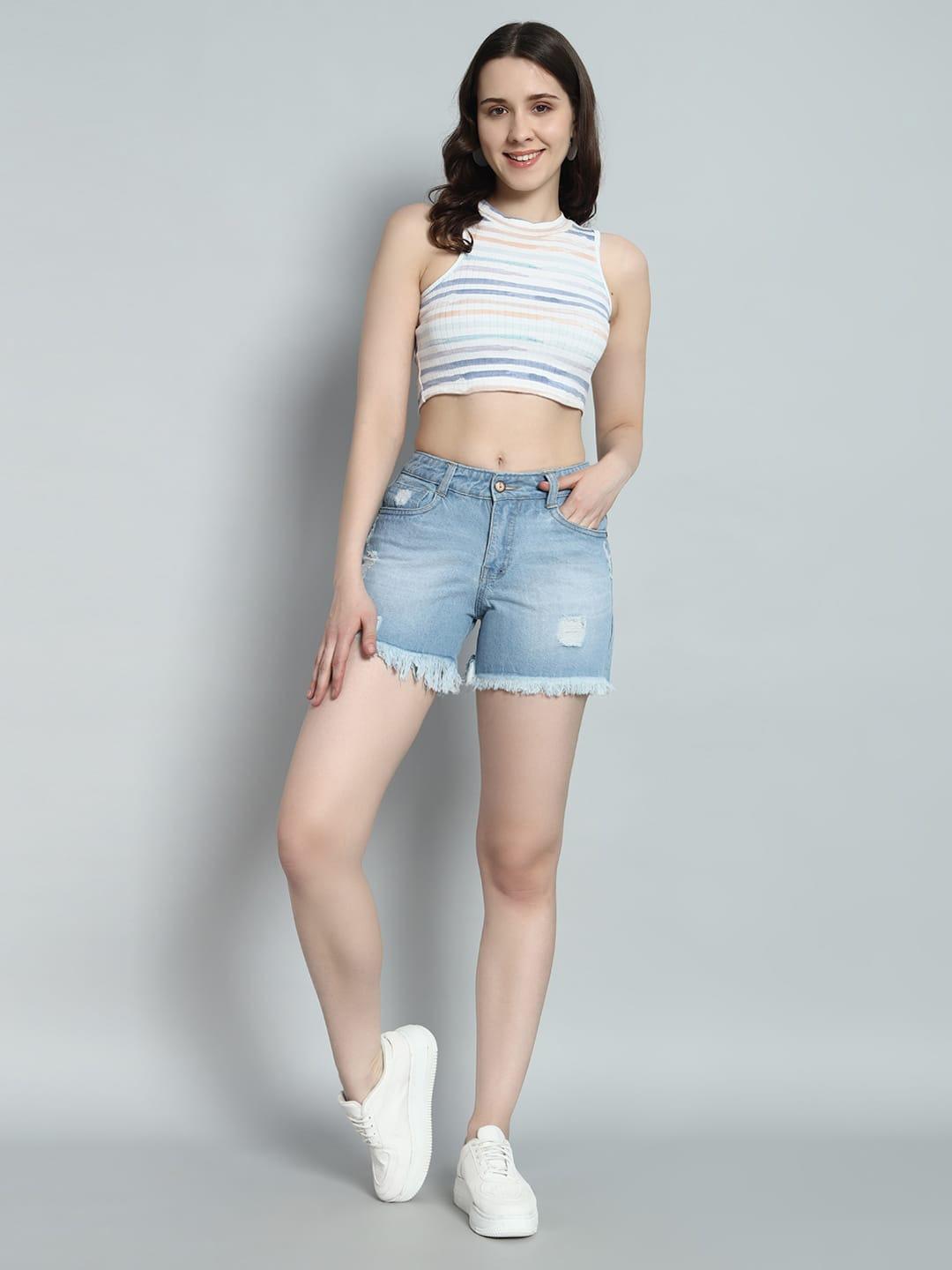 Buy FASHIONFIBRE Women Mid-Rise Washed Outdoor Denim Shorts with