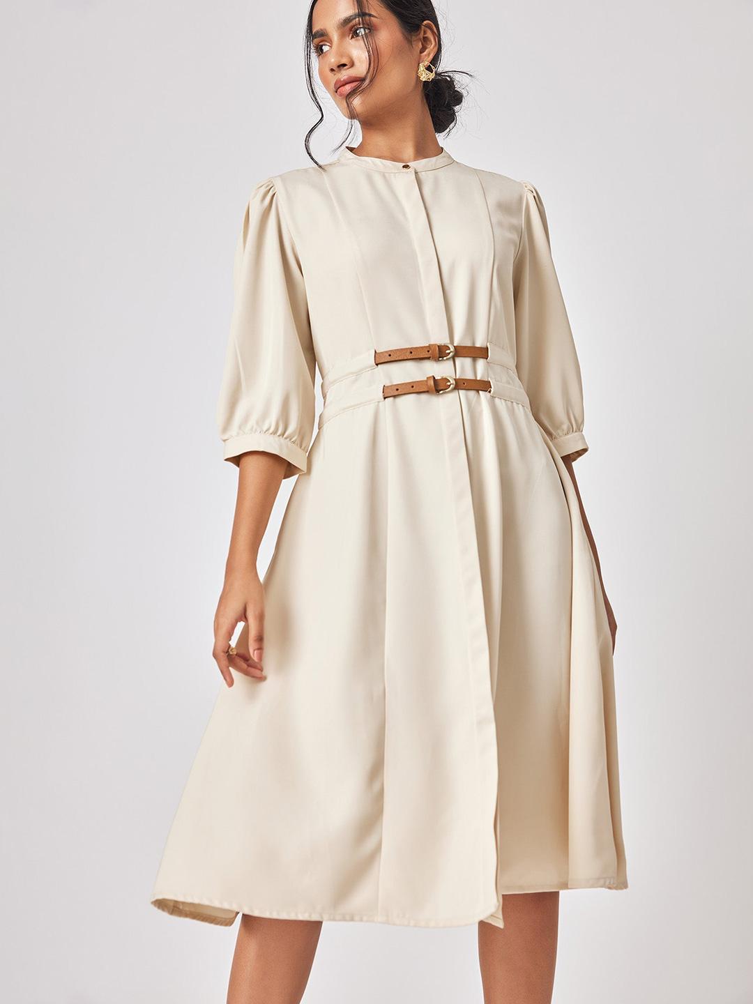 Buy The Label Life Puff Sleeve A-Line Dress with Belt - Dresses