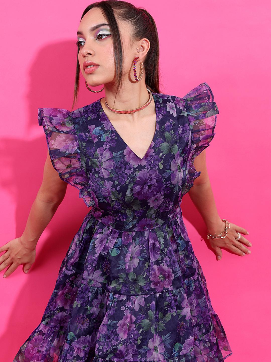 Buy Tokyo Talkies Women Floral Print Sleeveless A-Line Flared - Main Image