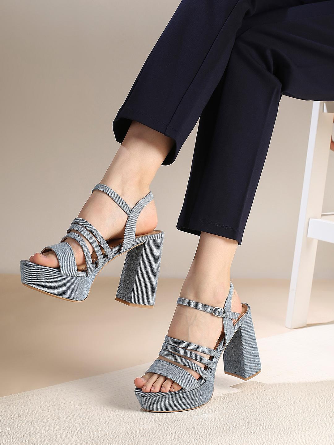 Buy Inc Women Platform Heel Striped Sandals with Buckles Heels